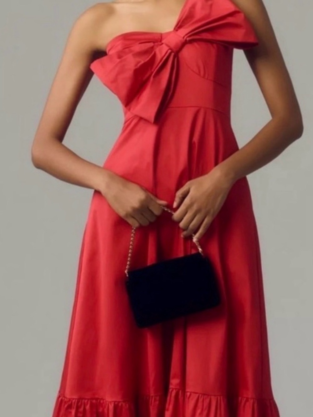 anthropologie hutch One-Shoulder Bow Red Dress